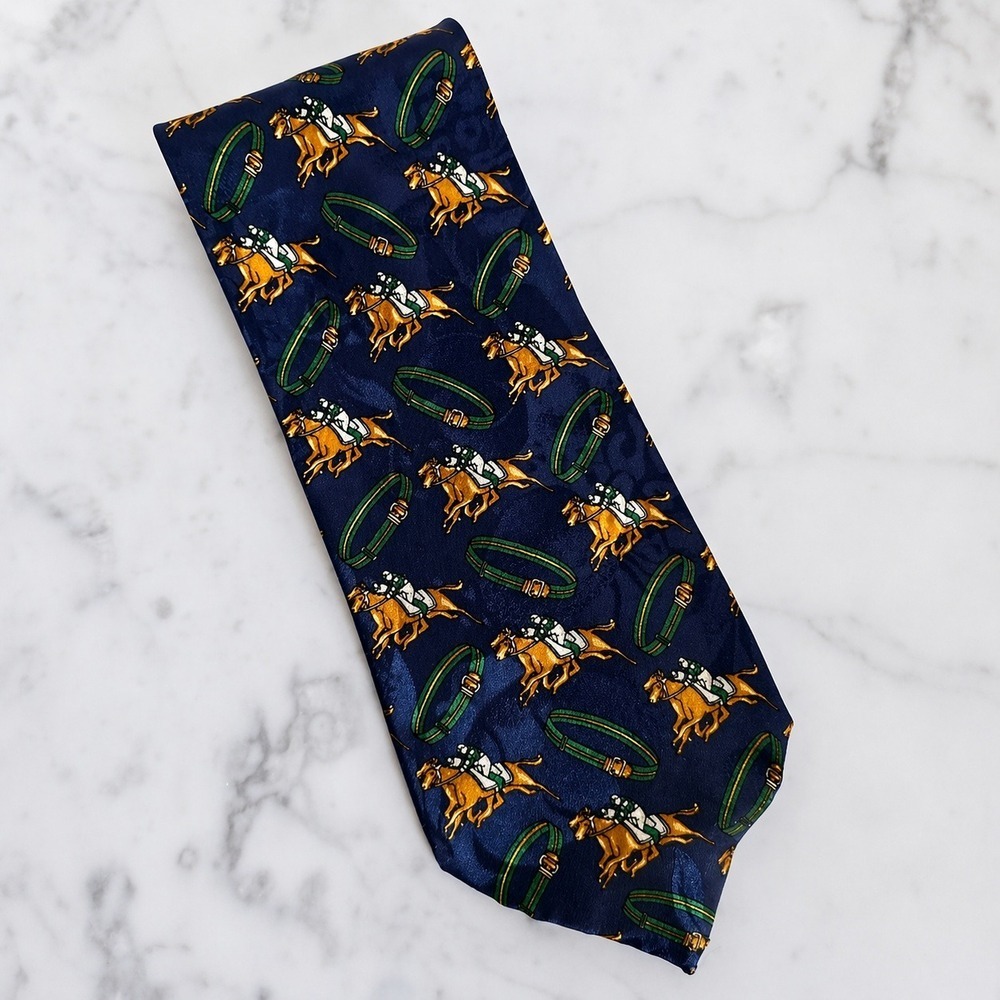 Pierre Cardin Paris Navy Equestrian Horse Polo Jockey Kentucky Derby Neck Tie
